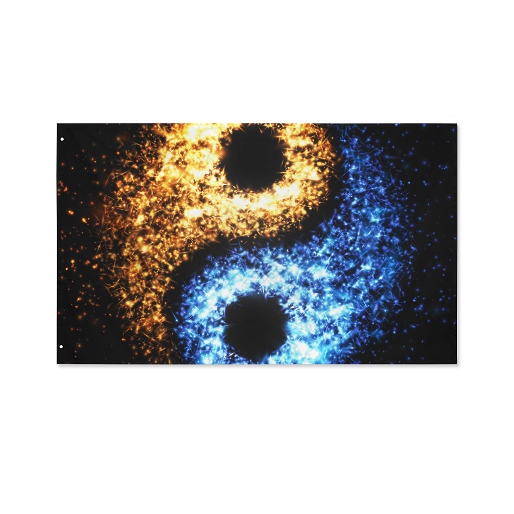 Fire And Ice Sparkle Yin Yang Print Polyester Flag