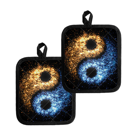 Fire And Ice Sparkle Yin Yang Print Pot Holders