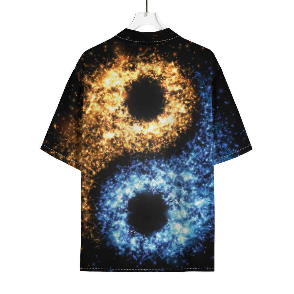 Fire And Ice Sparkle Yin Yang Print Rayon Hawaiian Shirt
