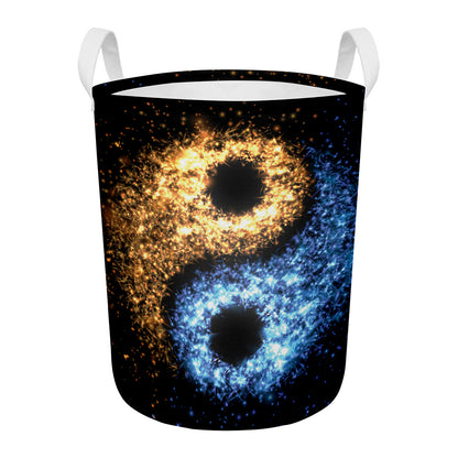 Fire And Ice Sparkle Yin Yang Print Round Laundry Basket