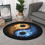 Fire And Ice Sparkle Yin Yang Print Round Rug