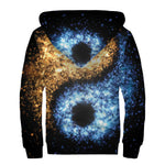 Fire And Ice Sparkle Yin Yang Print Sherpa Lined Zip Up Hoodie