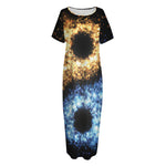 Fire And Ice Sparkle Yin Yang Print Short Sleeve Long Nightdress