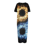 Fire And Ice Sparkle Yin Yang Print Short Sleeve Long Nightdress