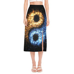 Fire And Ice Sparkle Yin Yang Print Side Slit Midi Skirt