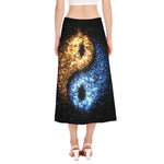 Fire And Ice Sparkle Yin Yang Print Side Slit Midi Skirt