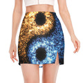 Fire And Ice Sparkle Yin Yang Print Side Slit Mini Skirt