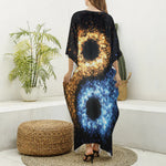 Fire And Ice Sparkle Yin Yang Print Silk V-Neck Kaftan Dress