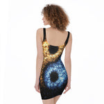 Fire And Ice Sparkle Yin Yang Print Sleeveless Bodycon Dress