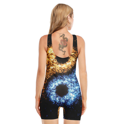 Fire And Ice Sparkle Yin Yang Print Sleeveless One Piece Swimsuit