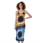 Fire And Ice Sparkle Yin Yang Print Slim Fit Midi Cami Dress