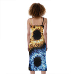Fire And Ice Sparkle Yin Yang Print Slim Fit Midi Cami Dress