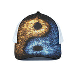 Fire And Ice Sparkle Yin Yang Print White Mesh Trucker Cap