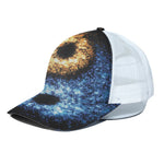 Fire And Ice Sparkle Yin Yang Print White Mesh Trucker Cap