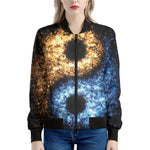 Fire And Ice Sparkle Yin Yang Print Women's Bomber Jacket