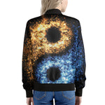 Fire And Ice Sparkle Yin Yang Print Women's Bomber Jacket
