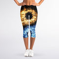 Fire And Ice Sparkle Yin Yang Print Women's Capri Leggings