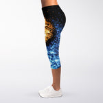 Fire And Ice Sparkle Yin Yang Print Women's Capri Leggings