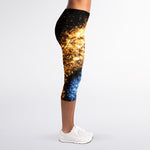 Fire And Ice Sparkle Yin Yang Print Women's Capri Leggings