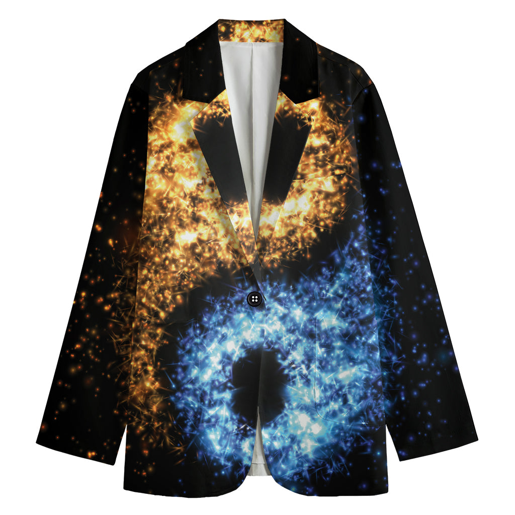 Fire And Ice Sparkle Yin Yang Print Women's Cotton Blazer