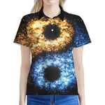 Fire And Ice Sparkle Yin Yang Print Women's Polo Shirt