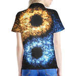 Fire And Ice Sparkle Yin Yang Print Women's Polo Shirt