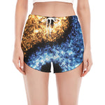 Fire And Ice Sparkle Yin Yang Print Women's Split Running Shorts