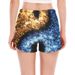 Fire And Ice Sparkle Yin Yang Print Women's Split Running Shorts