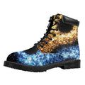 Fire And Ice Sparkle Yin Yang Print Padded Collar Lace Up Boots