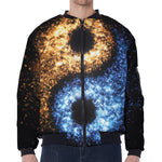 Fire And Ice Sparkle Yin Yang Print Zip Sleeve Bomber Jacket