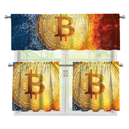 Fire And Water Bitcoin Print 3 Piece Kitchen Curtains
