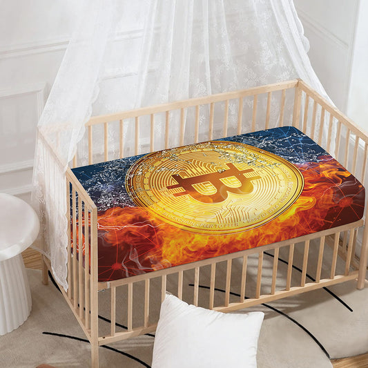 Fire And Water Bitcoin Print Baby Crib Sheet