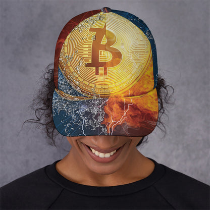 Fire And Water Bitcoin Print Baseball Cap