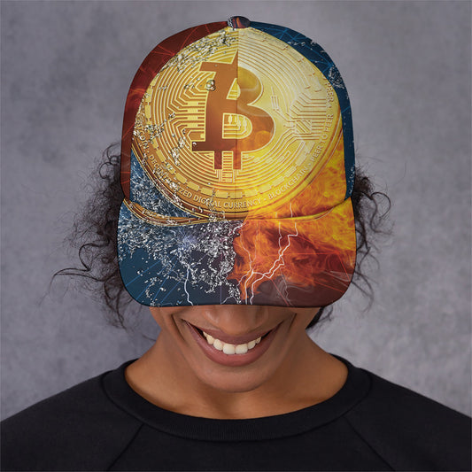 Fire And Water Bitcoin Print Baseball Cap