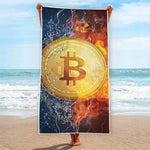 Fire And Water Bitcoin Print Beach Towel