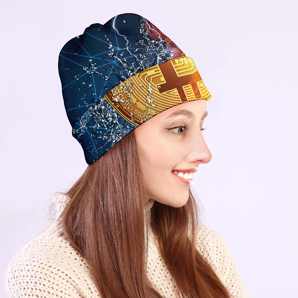 Fire And Water Bitcoin Print Beanie