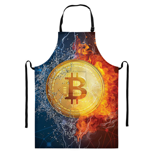 Fire And Water Bitcoin Print Bib Apron With Pocket
