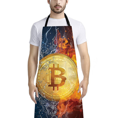 Fire And Water Bitcoin Print Bib Apron With Pocket