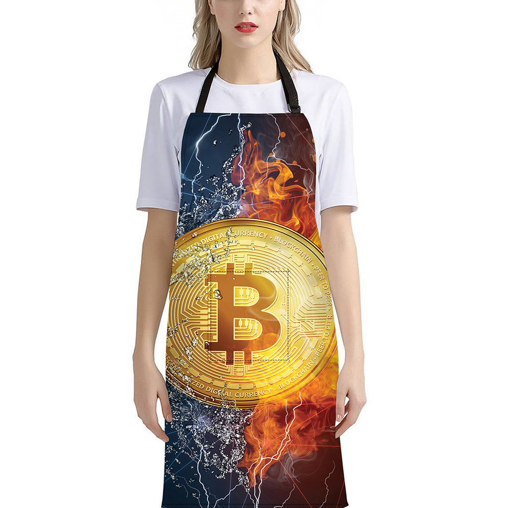 Fire And Water Bitcoin Print Bib Apron With Pocket