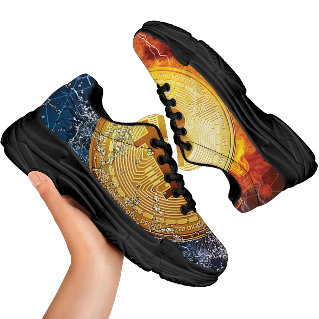 Fire And Water Bitcoin Print Black Chunky Shoes