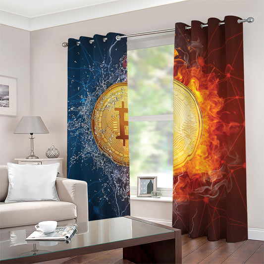 Fire And Water Bitcoin Print Blackout Grommet Curtains