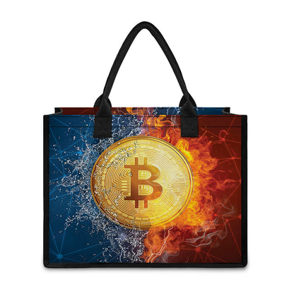 Fire And Water Bitcoin Print Canvas Tote Bag