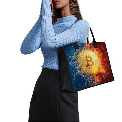 Fire And Water Bitcoin Print Canvas Tote Bag