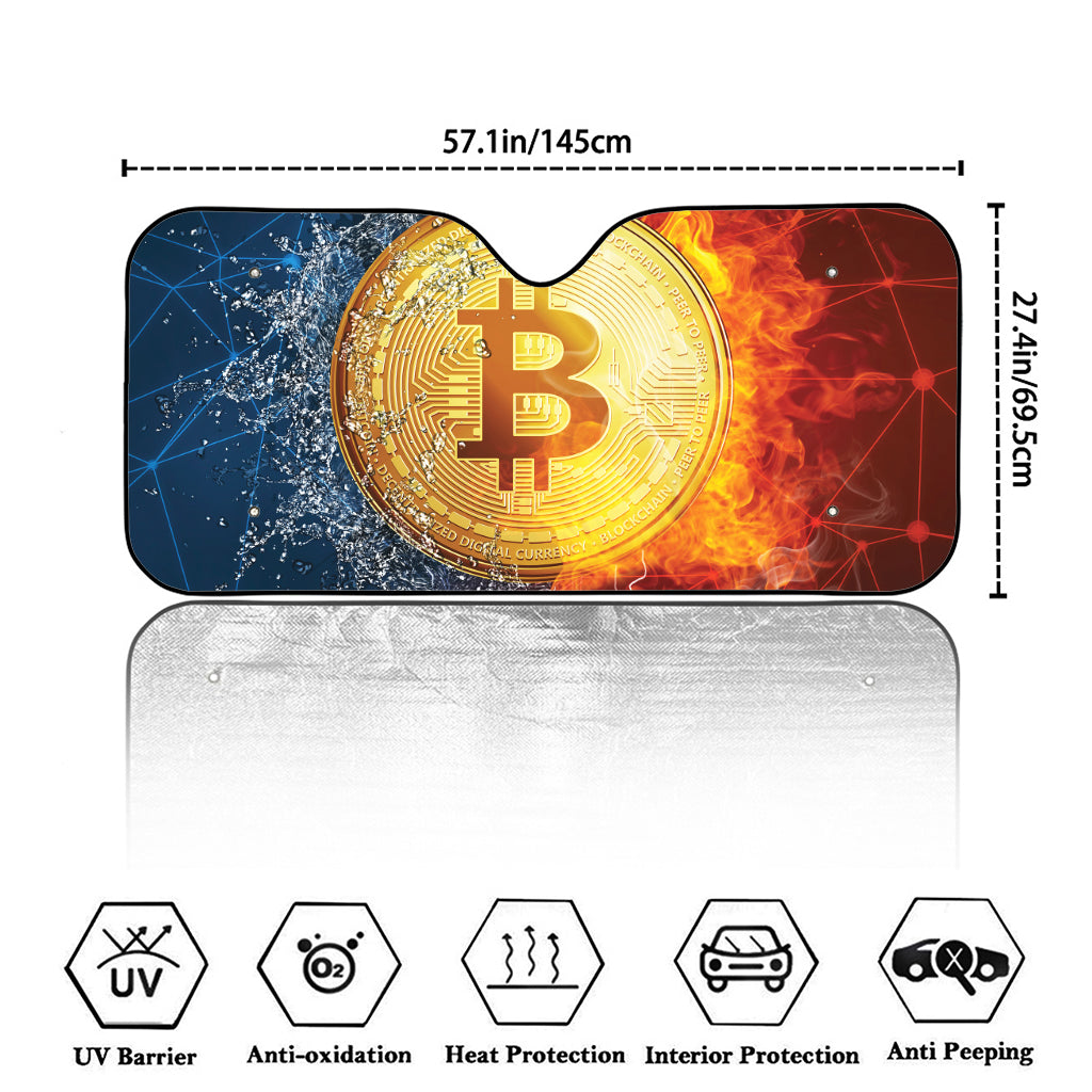 Fire And Water Bitcoin Print Car Windshield Sun Shade