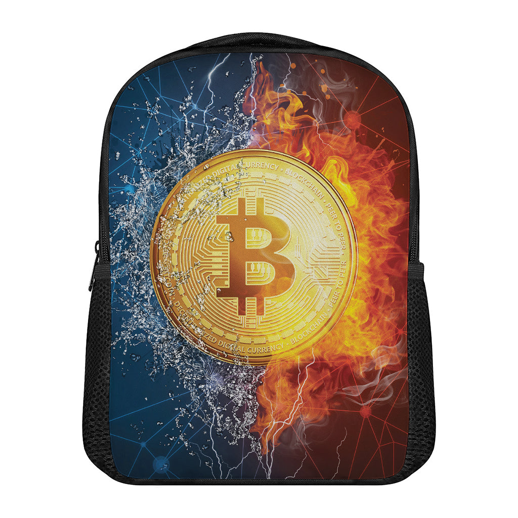 Fire And Water Bitcoin Print Casual Backpack