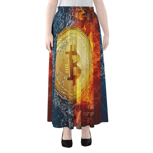 Fire And Water Bitcoin Print Chiffon Maxi Skirt