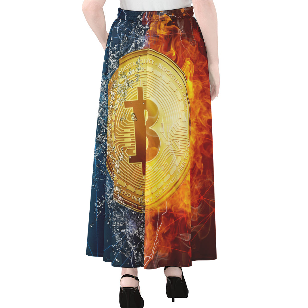 Fire And Water Bitcoin Print Chiffon Maxi Skirt