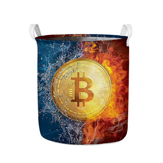 Fire And Water Bitcoin Print Collapsible Laundry Basket