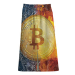 Fire And Water Bitcoin Print Cotton Front Slit Maxi Skirt