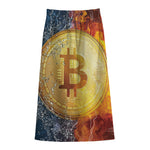 Fire And Water Bitcoin Print Cotton Front Slit Maxi Skirt